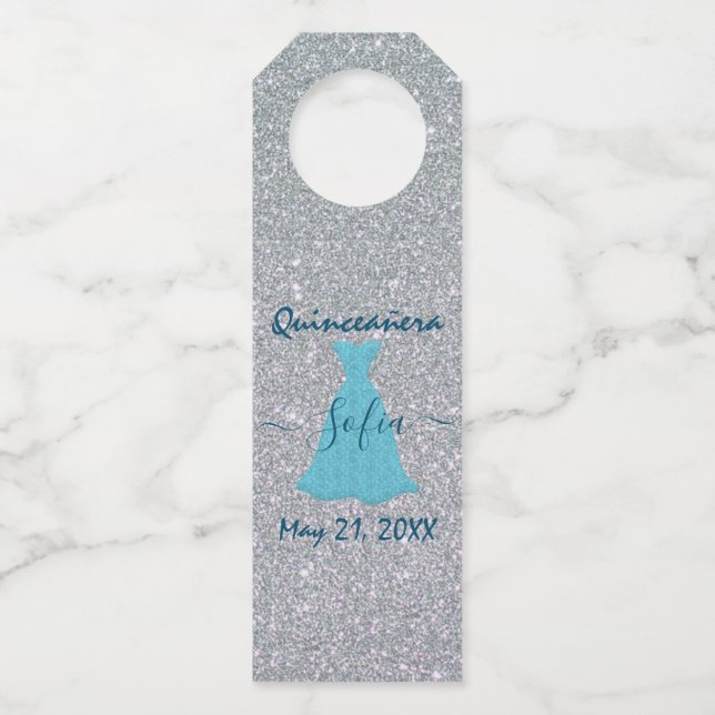 Glittering Quinceanera-Gedenken Flaschenanhänger (Vorderseite)