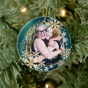 Glittering Schneeflocken Foto Grün Ornament