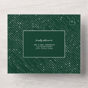Glittering Silver Emerald Green Modern Wedding All In One Einladung