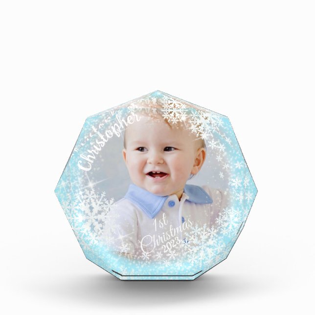 Glittering Snow Flakes Blue Fotoblock (Vorderseite)