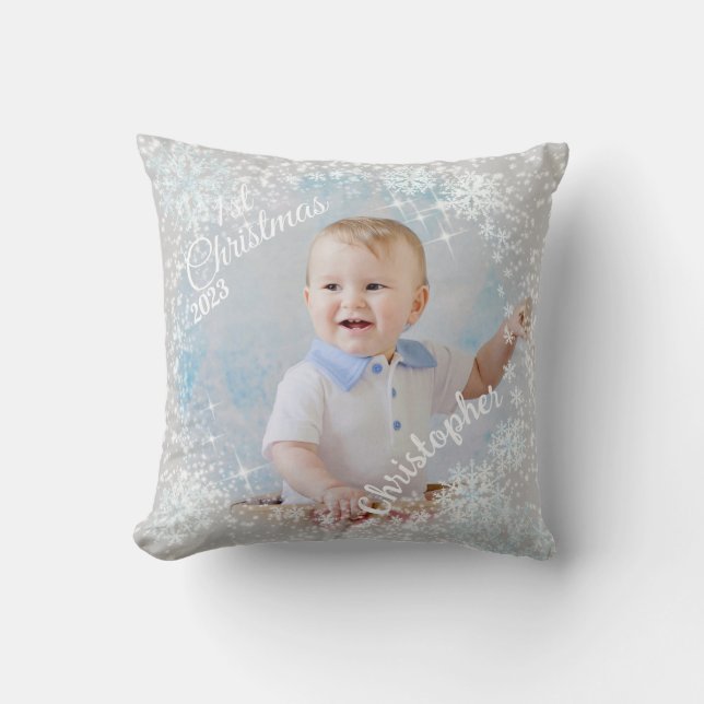 Glittering Snow Flakes Grau Kissen (Vorderseite)
