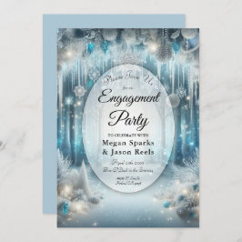 Glittering Snowy Forest Engagement Party Einladung