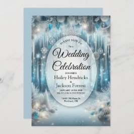 Glittering Snowy Forest Wedding Einladung