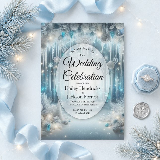 Glittering Snowy Forest Wedding Einladung (Von Creator hochgeladen)