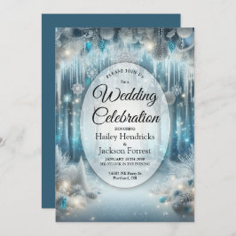 Glittering Snowy Forest Wedding Einladung
