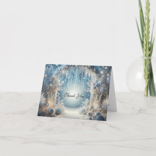 Glittering Snowy Forest Wedding Foto Dankeskarte (Vorderseite)