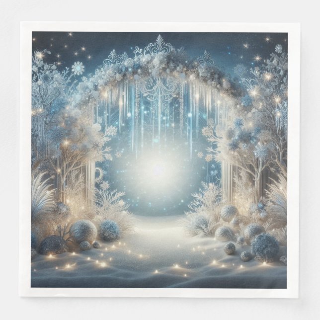 Glittering Snowy Forest Weddinner Napkins Serviette (Vorderseite)