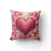 Glittering Swirl Pink Heart Throw Pillow