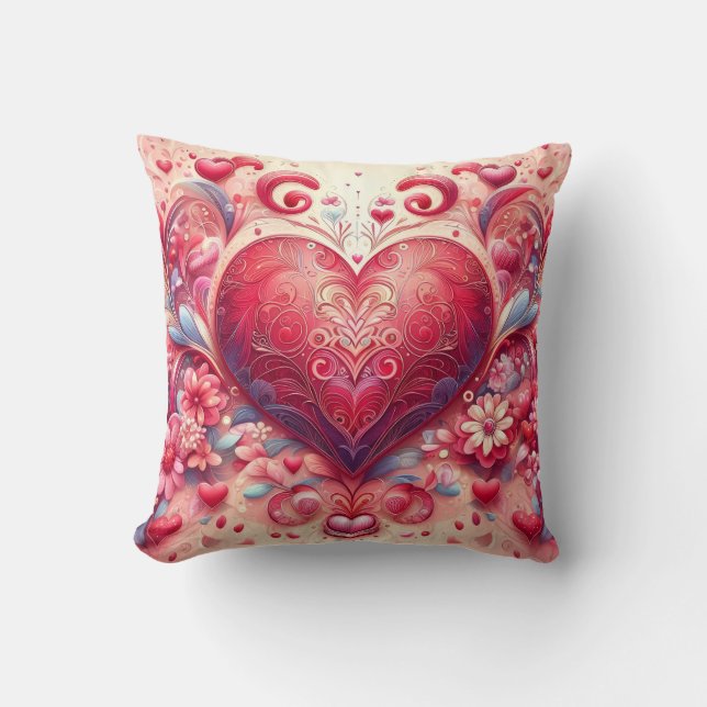 Glittering Swirl Pink Heart Throw Pillow Kissen (Vorderseite)