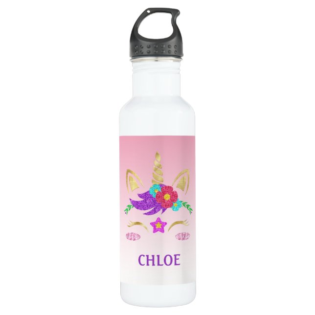 Glittering Unicorn Edelstahlflasche (Vorderseite)