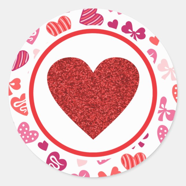Glitterium Red Heart Valentinstag Runder Aufkleber (Vorderseite)