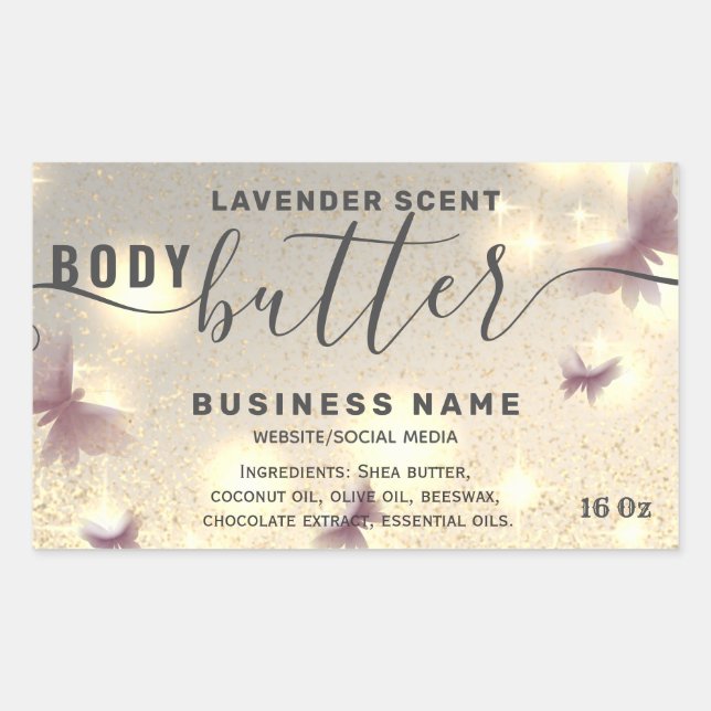 Glitterium-Schmetterling-Skript-Butterlabel Rechteckiger Aufkleber (Vorderseite)