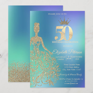 Glitterkleid, Diamanten Blau Ombre 50. Geburtstag Einladung