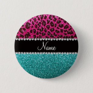 Glitterleopard-Türkis-NamensGlitter des heißen Button