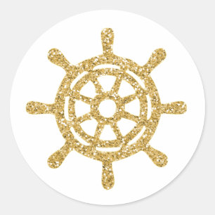 Glittern Gold Nautical Ship Wheel Runder Aufkleber