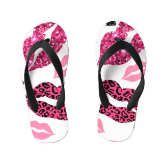 Glitternde Lippen: Leopard-Modedesign Kinderbadesandalen