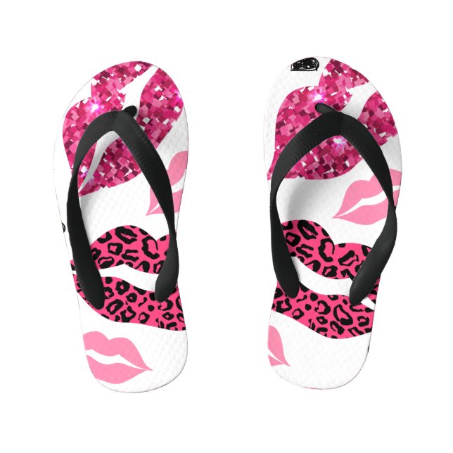 Glitternde Lippen: Leopard-Modedesign Kinderbadesandalen (Fußbett)