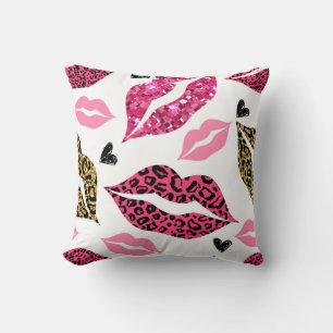 Glitternde Lippen: Leopard-Modedesign Kissen