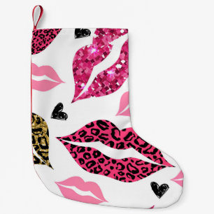 Glitternde Lippen: Leopard-Modedesign Kleiner Weihnachtsstrumpf