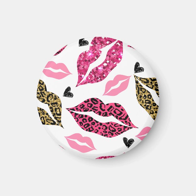 Glitternde Lippen: Leopard-Modedesign Magnet (Vorne)