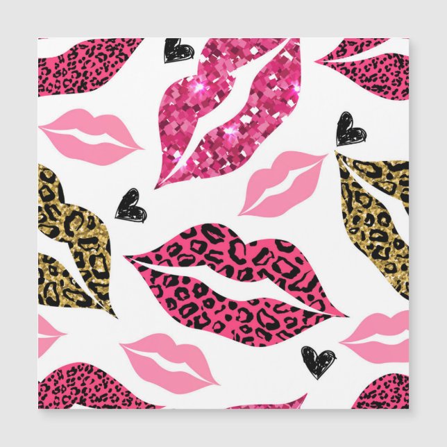 Glitternde Lippen: Leopard-Modedesign Magnetkarte (Vorderseite)