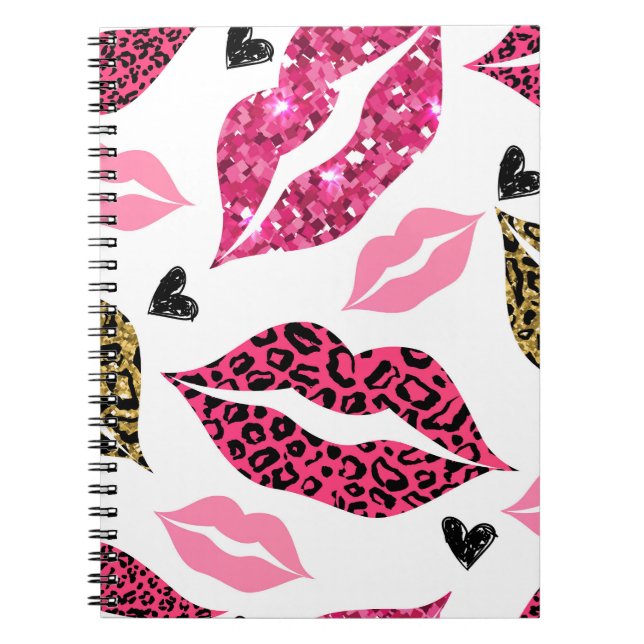 Glitternde Lippen: Leopard-Modedesign Notizblock (Vorderseite)