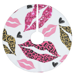 Glitternde Lippen: Leopard-Modedesign Polyester Weihnachtsbaumdecke