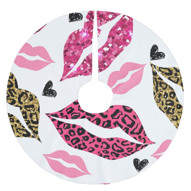 Glitternde Lippen: Leopard-Modedesign Polyester Weihnachtsbaumdecke (Vorderseite)