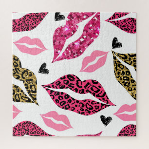 Glitternde Lippen: Leopard-Modedesign Puzzle