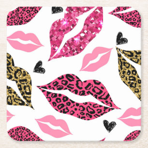Glitternde Lippen: Leopard-Modedesign Rechteckiger Pappuntersetzer