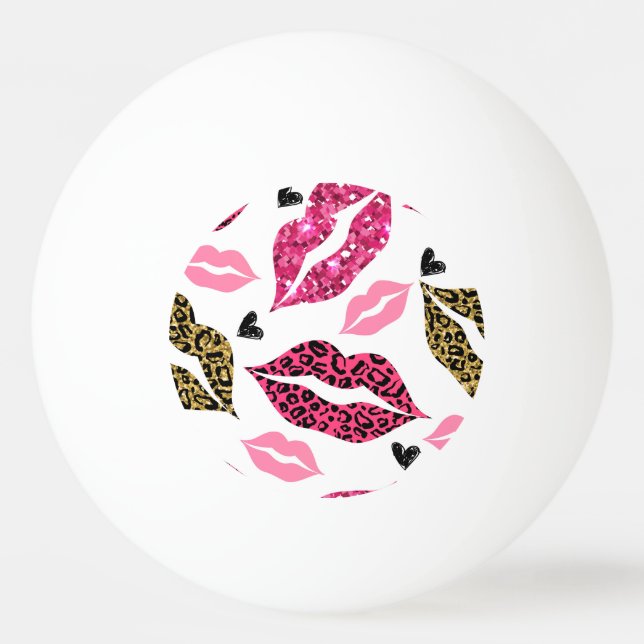 Glitternde Lippen: Leopard-Modedesign Tischtennisball (Vorderseite)