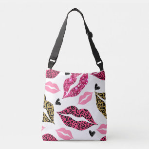 Glitternde Lippen: Leopard-Modedesign Tragetaschen Mit Langen Trägern