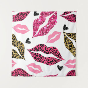 Glitternde Lippen: Leopard-Modedesign Wandteppich