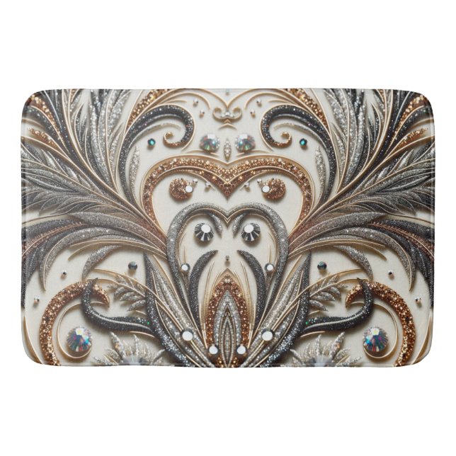 Glitternes Blumenmuster mit Edelstein Badematte (Vorderseite)