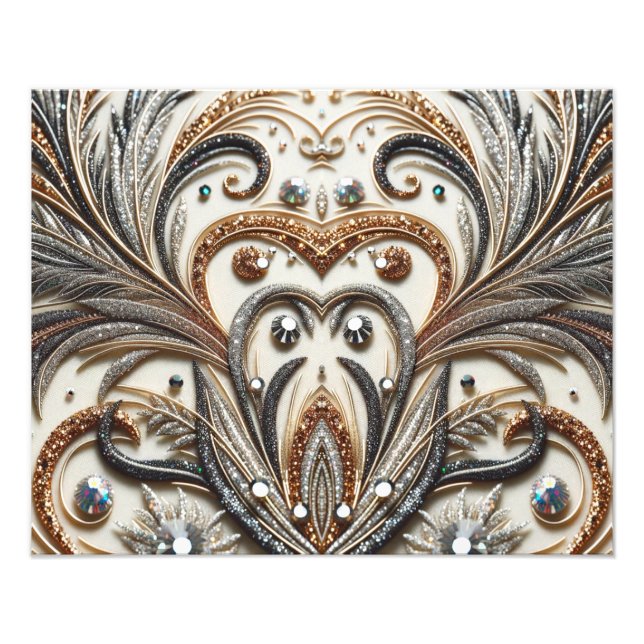 Glitternes Blumenmuster mit Edelstein Fotodruck (Vorne)