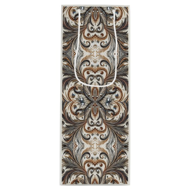 Glitternes Blumenmuster mit Edelstein Geschenktüte Für Weinflaschen (Vorderseite)