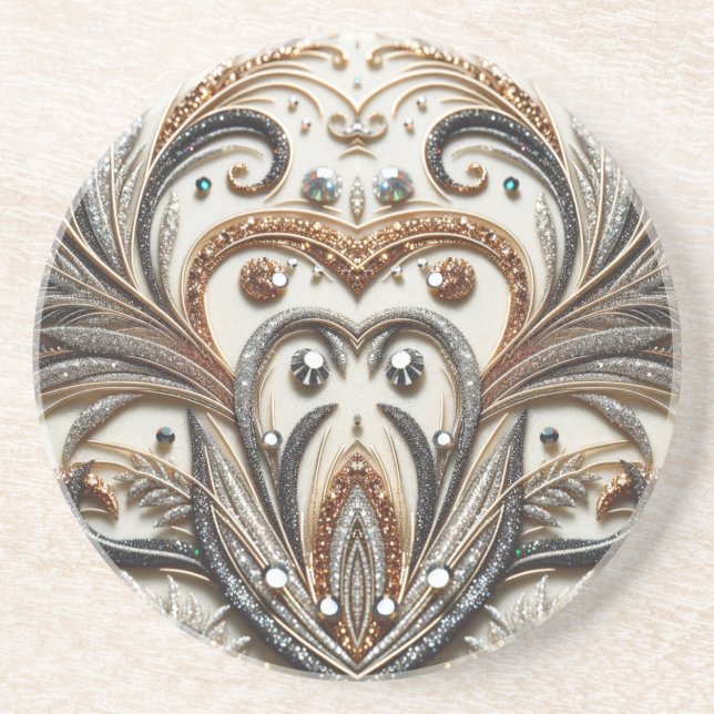Glitternes Blumenmuster mit Edelstein Getränkeuntersetzer (Vorne)