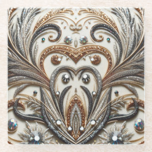 Glitternes Blumenmuster mit Edelstein Glasuntersetzer