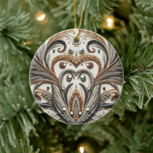 Glitternes Blumenmuster mit Edelstein Keramik Ornament