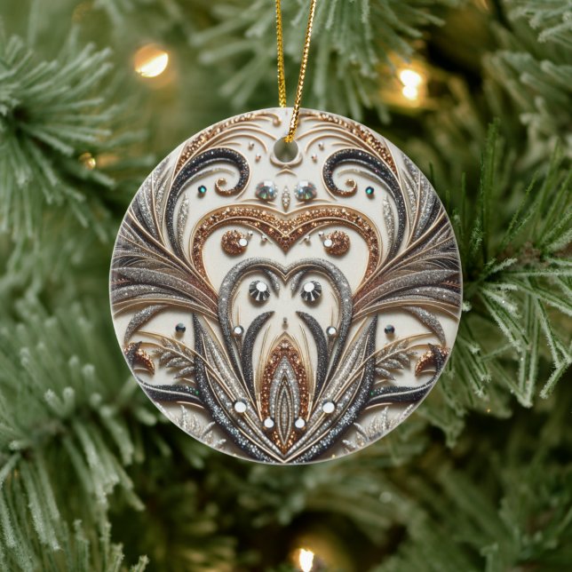 Glitternes Blumenmuster mit Edelstein Keramik Ornament (Baum)