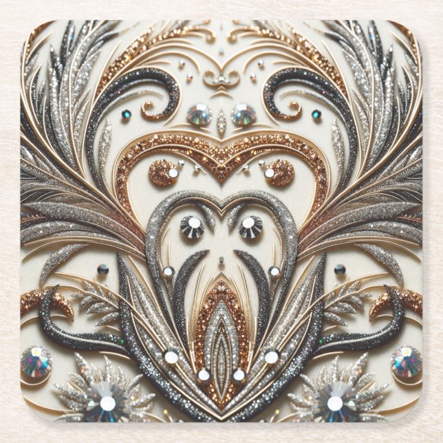 Glitternes Blumenmuster mit Edelstein Rechteckiger Pappuntersetzer (Vorderseite)
