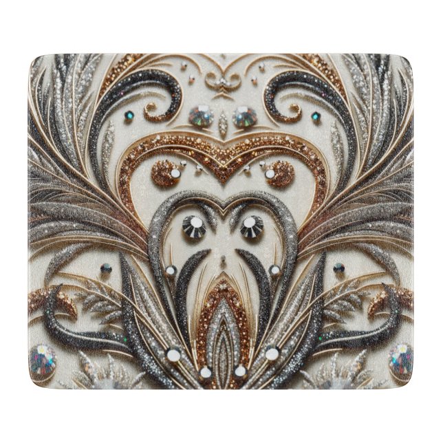 Glitternes Blumenmuster mit Edelstein Schneidebrett (Vorderseite)