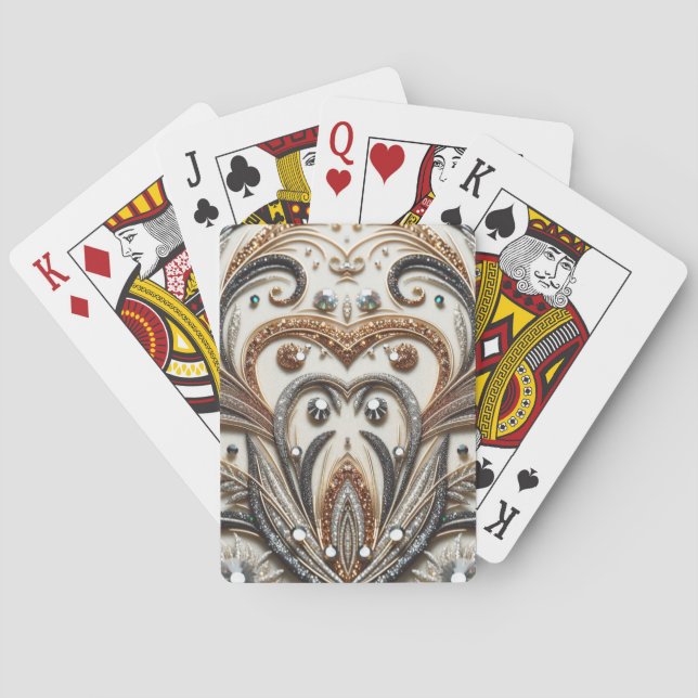 Glitternes Blumenmuster mit Edelstein Spielkarten (Rückseite)