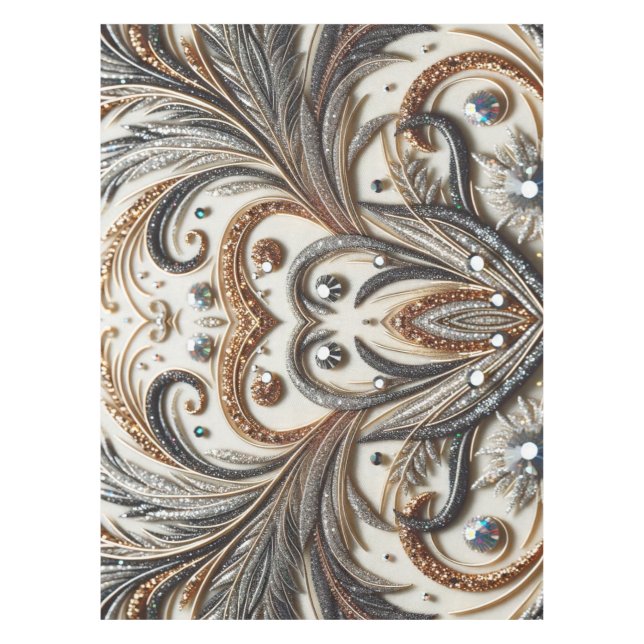 Glitternes Blumenmuster mit Edelstein Tischdecke (Vorderseite)