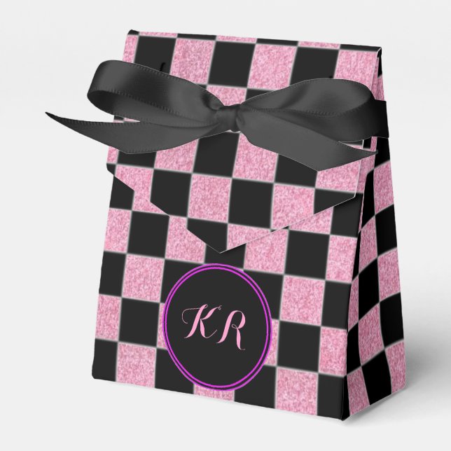 Glitterrosa und schwarze Quadrate Geschenkschachtel (Vorderseite)