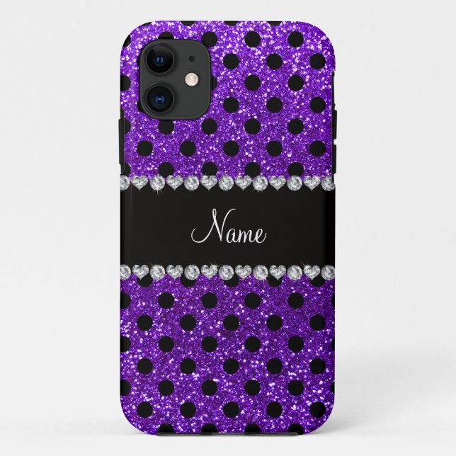 Glitterschwarz-Polkapunkte des Nameindigos lila Case-Mate iPhone Hülle (Rückseite)