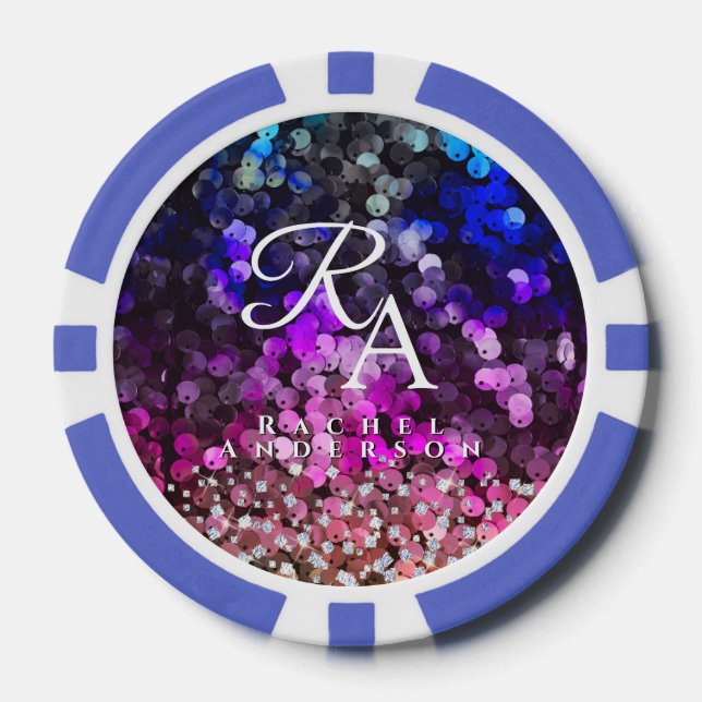 Glittersequenz in Monogramm Pokerchips (Vorderseite)