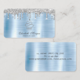 Glittertropfen Silber Cupcake Bäckerei Blau Metall Visitenkarte