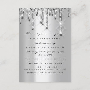 Glittertropfen Silber-Grau Braut Sweet 16 3D Einladung