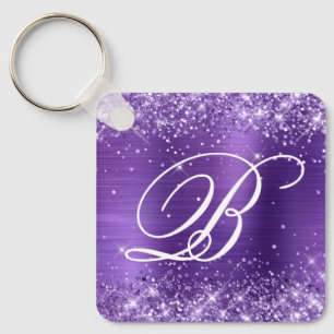 Glittery Amethyst Foil Extravagant Monogram Schlüsselanhänger